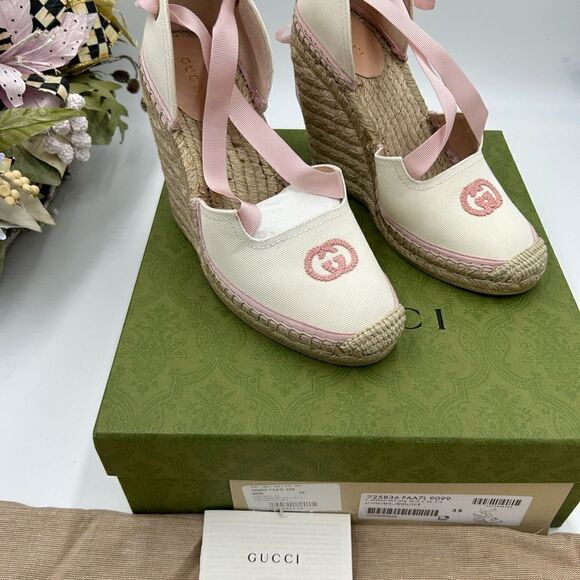 Women’s Gucci GG espadrilles with ribbon tie size 39 made in Spain - Picture 2 of 11